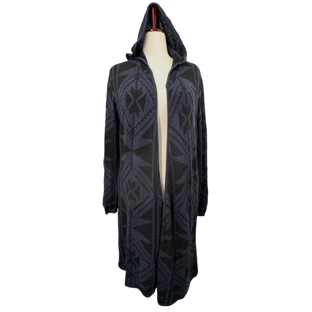 City Chic Hooded Sweater Duster Knit Aztec Pattern Black & Navy Women's Size 18